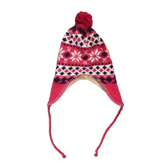 Winter Hat Pink Snowflake Knit with tassels - Picture 1 of 1